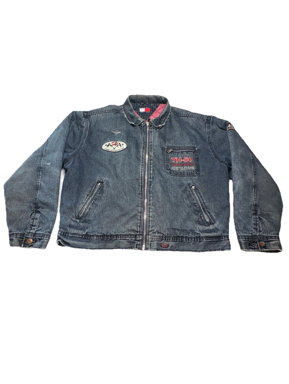 Vintage Tommy Hilfiger Motorcycles Denim Jacket TH-50 Biker Quilt Lined Rare